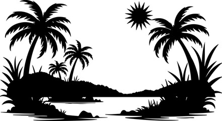 Tropical Beach Landscape Silhouette