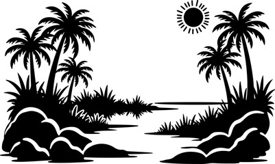 Tropical Beach Landscape Silhouette