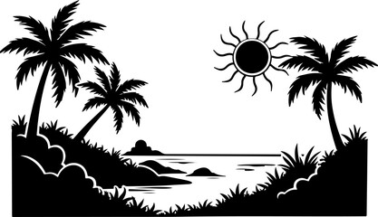 Tropical Beach Landscape Silhouette