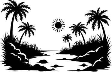 Tropical Beach Landscape Silhouette