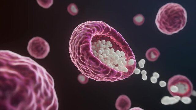Microscopic view of a mast cell releasing histamine