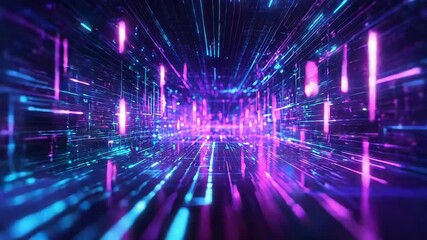 Data flowing through digital neon network tunnel - Powered by Adobe