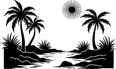 Tropical Beach Landscape Silhouette