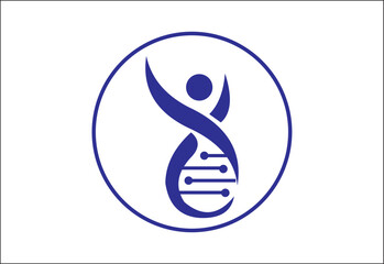 Fototapeta premium Human DNA Helix with Circuit Lines – Blue Biotech and Digital Health Icon