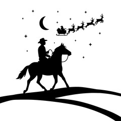 Cowboy Christmas Night Silhouette
