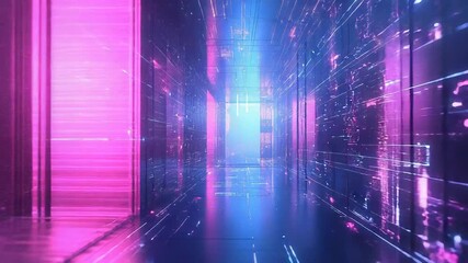 Digital data flowing through futuristic server room tunnel - Powered by Adobe