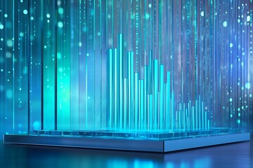 Dynamic Turquoise Data Visualization Ascending Bar Chart Against Shimmering Light Stream Background