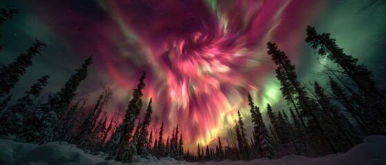 Beautiful landscape with aurora borealis.
