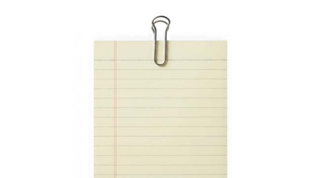 Lined paper with a metal clip for notes