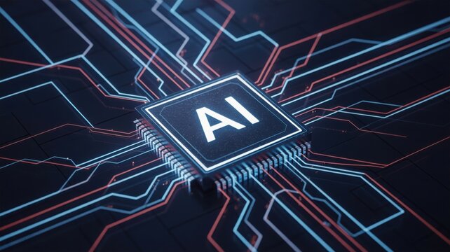 Artificial intelligence chip on modern circuit board concept - Powered by Adobe