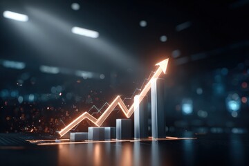 A dynamic graph symbolizes upward trajectory of growth and success. The chart features a luminous arrow. representing progress and innovation.Created with Generative AI, not depicting real subjects.