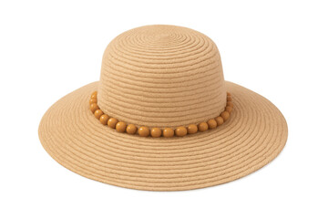 Beige straw sun hat with wooden beads