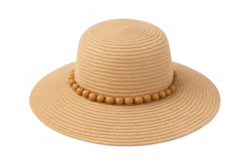 Beige straw sun hat with wooden beads