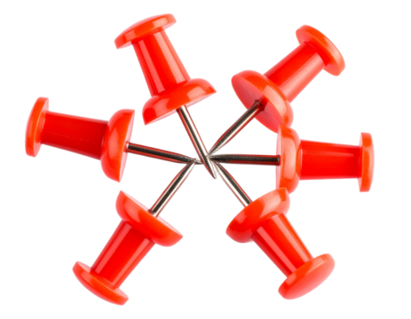  Cluster of Red Push Pins in Circular Layout, Top-Down Flat Lay, Transparent PNG - Powered by Adobe