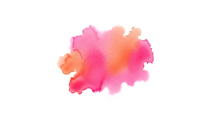 Vibrant pink and orange watercolor splash with soft edges isolated on transparent background