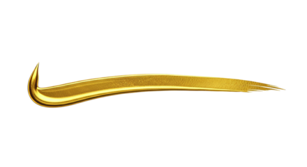 A luxurious golden brush stroke with a glossy metallic sheen isolated on transparent background