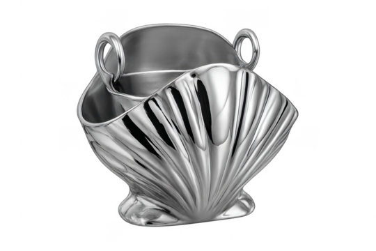 Silver shell shaped champagne ice bucket with handles - Powered by Adobe