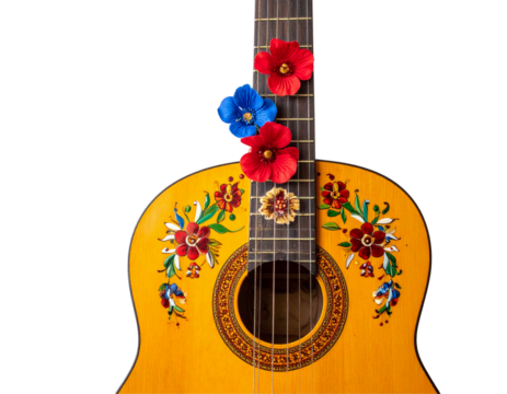  Colorful Decorative Guitar with Traditional Mexican Design – Cutout