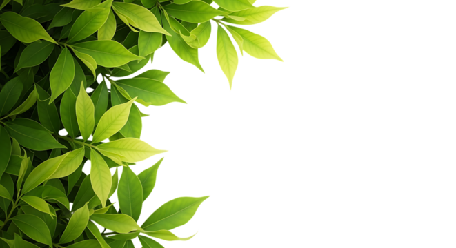 Vibrant green leaves against a stark black background