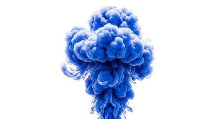 Vibrant blue ink cloud exploding upwards in a dynamic abstract form isolated on transparent background