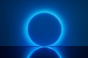 Luminous blue circle with reflection on surface creates futuristic abstract background design