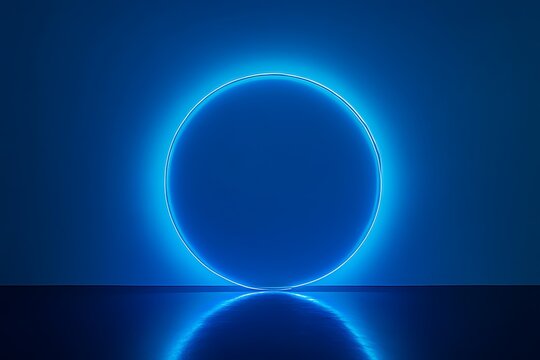 Luminous blue circle with reflection on surface creates futuristic abstract background design