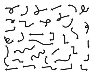 Diverse Hand-Drawn Black Vector Icons for Design, Direction, Navigation, and Movement