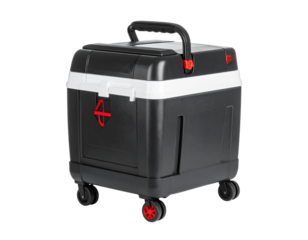 Compact Modern Beach Cooler with Wheels and Handle, Front View, Isolated on White