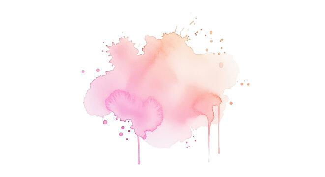 Soft pink and peach watercolor splash with dripping effect isolated on transparent background
