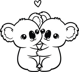 Naklejka premium Cute koala couple hugging with a heart above them