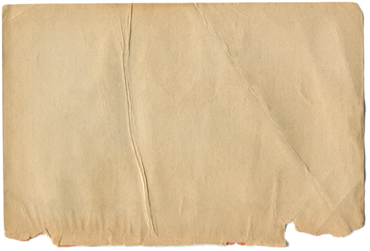 Old, aged, discolored paper, isolated, transparent background, creases, wrinkles, torn edges at the bottom right, rough and vintage texture, realistic, authentic, and versatile element for design