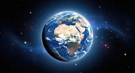 Obraz premium A stunning view of planet earth from space, showcasing continents, oceans, and stars in the vast universe