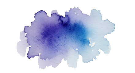 Abstract watercolor splash with blended shades of purple and blue isolated on transparent background