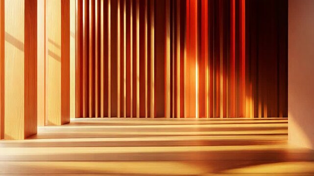 Wooden slatted wall design with light and shadow