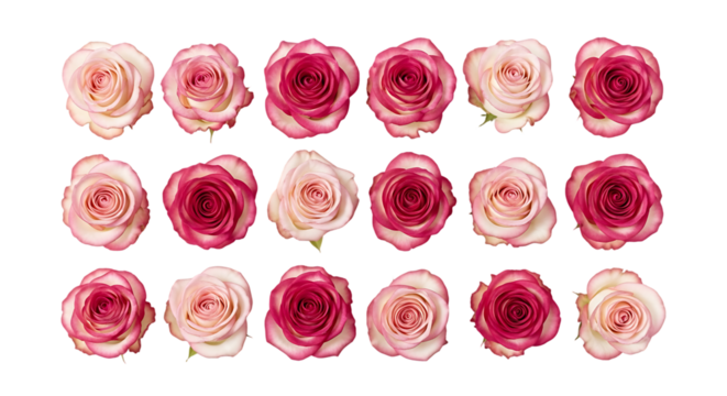 Rows of pink and red roses on black background