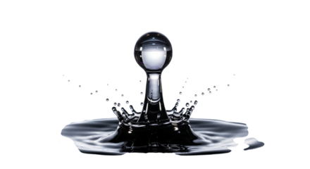 Captivating high speed photograph of a water droplet impact creating a crown splash and column isolated on transparent background
