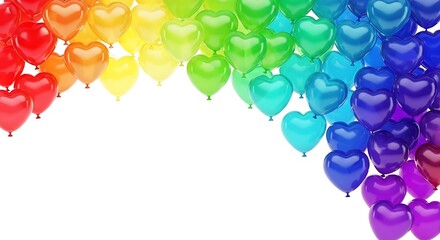 Rainbow Heart Balloons Forming an Arch on White Background love celebration