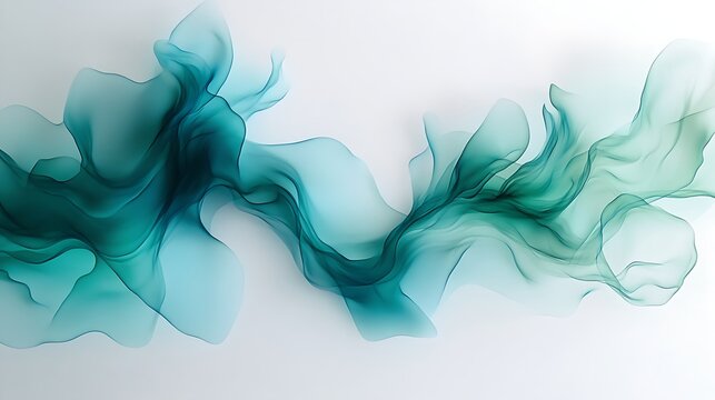 Turquoise and teal abstract silk ribbon illustration, ethereal decorative flowing design for modern spaces