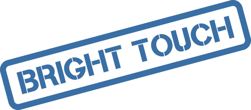 Modern blue Bright Touch solid stamp symbol on white signifies quality innovation and refined details