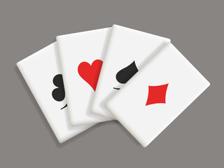 Card fan. Cards of different suits on a grey background. Vector clipart.