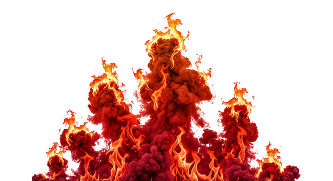 Vibrant and dynamic abstract fiery flames erupting upwards with intense heat and light isolated on transparent background