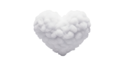 A delicate white feathered heart shape with intricate feather details isolated on transparent background