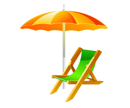 Beach chair and umbrella illustration relaxation concept