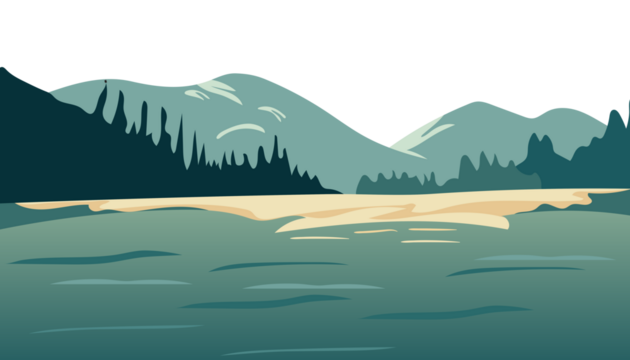 Calm lake surrounded by mountains and forest