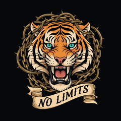 Obraz premium Fierce Tiger Roaring Surrounded by Chains and Thorns