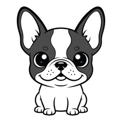 Cute french bulldog puppy cartoon vector illustration of a happy brown and white pet animal head drawing