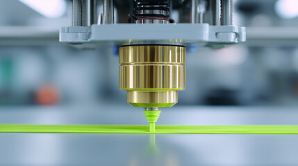 Close-Up of 3D Printer Nozzle with Neon Filament