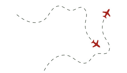 Two airplanes flying on a dotted route