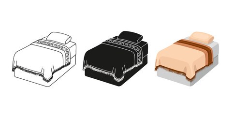 Elegant bed Vector Illustration in 3 Style, Line Art Silhouette and  Color Vector for bedroom decor