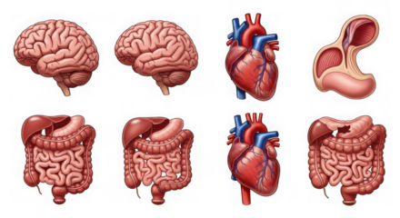 Illustration of human internal organs including brain, heart, and intestines